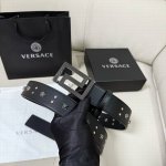 Versace Width 4.0Cm New Smooth Belt With Round Rivets And Medusa Decoration With