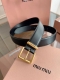 This cowhide belt by Miu Miu is simple and elegant in design. The metal buckle