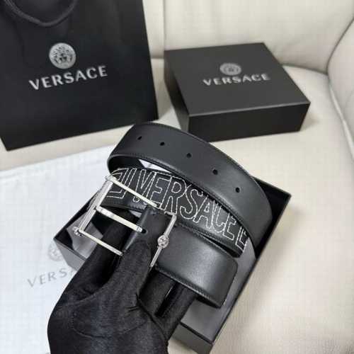 Versace, 4.0cm wide Medusa Heritage belt. Black, calfskin, engraved logo, Medus