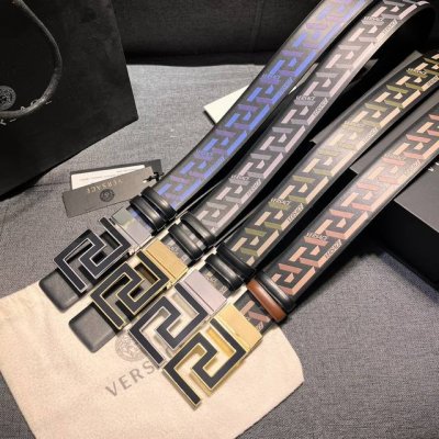 Versace Width 4.0Cm New Printed Double-Sided Leather Belt With Enamel Greca Buck