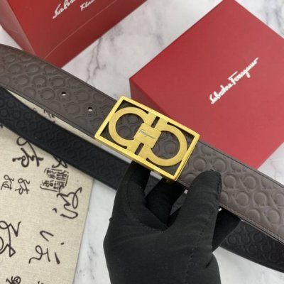 Ferragamo Men's Double-Sided Leather Belt 38mm. Double-sided imported patterned