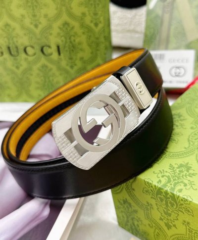 Belt: Gucci..Gu..Cci Automatic Buckle - Waist Belt: Top-Tier Authentic Replica E