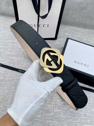 Width 4.0 Cm Interlocking Double G Diamond-Encrusted Premium Steel Buckle Belt,