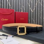 Palladium Finish Pin Buckle Belt, "Cartier" Logo. Black Nile Crocodile Pattern B