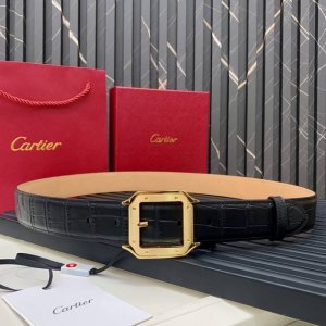 Palladium Finish Pin Buckle Belt, "Cartier" Logo. Black Nile Crocodile Pattern B
