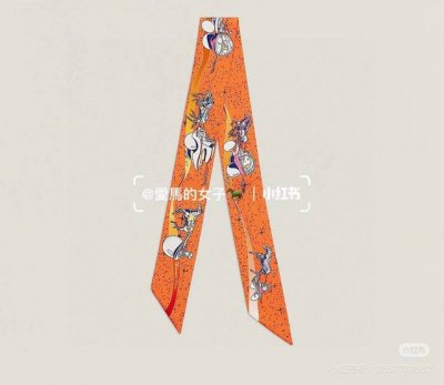 Hermes "Space Racehorse" Twilly scarf Twilly scarf 100% mulberry silk heavyweig