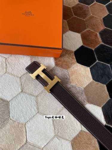 Hermes original quality classic men's belt counter Togo leather with stainless s