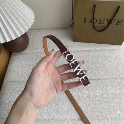 Troewe New Smooth Cowhide Leather Belt, Decorated With Metal Loewe Logo, 1.5Cm W