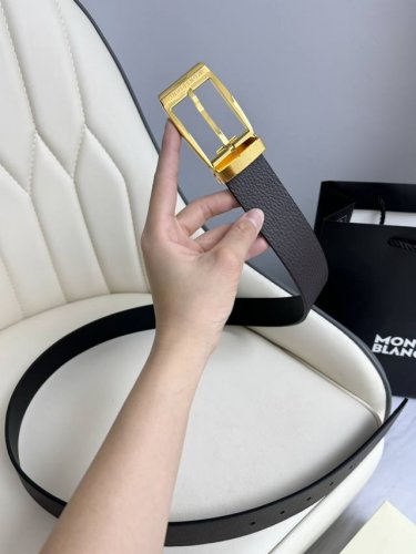 Special Montblanc Width 3.5Cm Made From Top-Grain Leather Premium Needle-Stitche