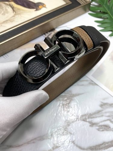 Ferragamo Original Top Layer Cowhide Lychee Tattoo Black And Khaki Two-Tone Inte