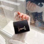 Hermes official website 1:1 earphone bag Palm pattern leather metal logo Fashio