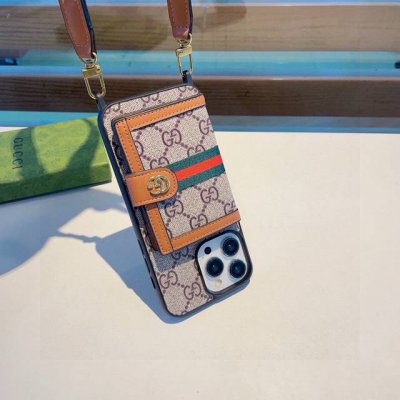 Gucci Card Holder Original Leather Series Mobile Phone Case Two-In-One Hanging H
