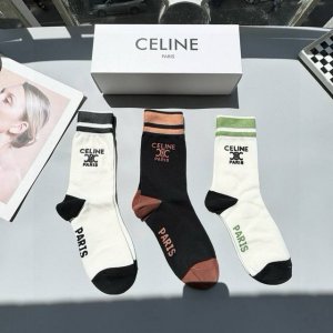 A box of three pairs of Celine mid-calf socks, high-quality version, comes with