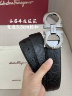 Ferragamo Men's Counter Metal Buckle, Top Layer Cowhide Double-Sided Outer Belt,