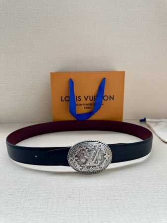 3.4 Width This Lv Heritage Double-Sided Belt Features Grain Leather On One Side - Click Image to Close