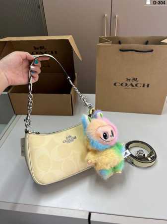 with Labubu pendant Coach cream yellow crescent Cream yellow is popular this su - Click Image to Close