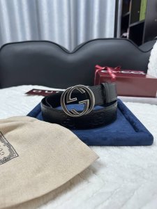 Gucc Gucc Black Thick Lychee New Large Gg Print Width 4.0Cm