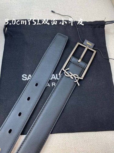 Ysl flat top calfskin soft belt 3.0cm square needle copper Cassandre logo belt l