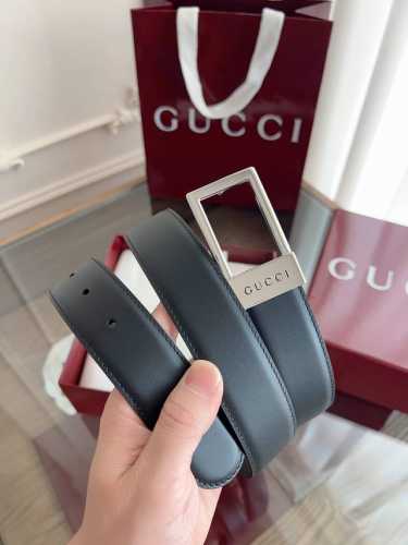 Stunning Gucci men's new square buckle belt, 3.5cm wide, made from premium calf