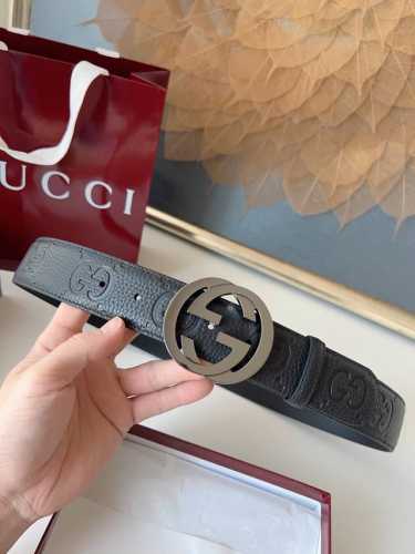 Gucci classic full-leather embossed top, 4.0cm wide, with the new boutique logo