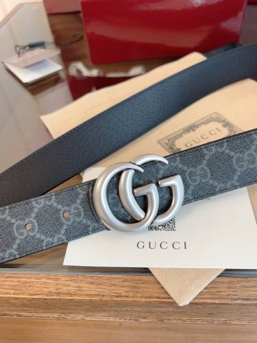 Stunning Gucci Double G Men's New Belt, 3.5cm wide, canvas with a gray monogram