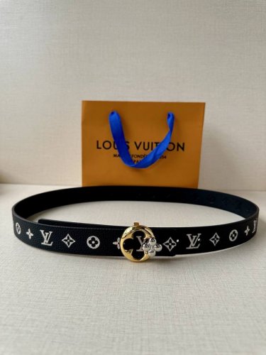 Lv Double-Sided Belt Is Made Of Stitched Leather And Canvas With Small Black And