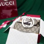 -Gucci men's PVC with leather double G exquisite original bright metal buckle 38