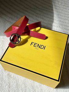 Fend I Fendi counter same style women's thin belt, width 2.0cm Red first layer s