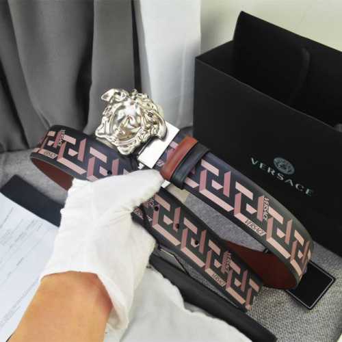 Versace, width 4.0Cm, original boutique, 3D Medusa belt buckle - Barocco print