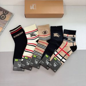 A box of 5 pairs of Burberry men's mid-calf socks with packaging. Made of pure