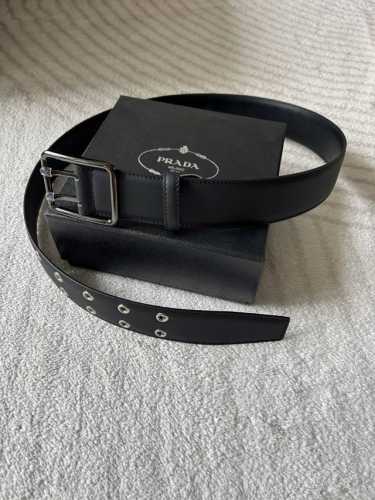 Prada Prada Men's Fashion Belt, 4.0 Smooth First-Layer Black Cowhide With Neat M