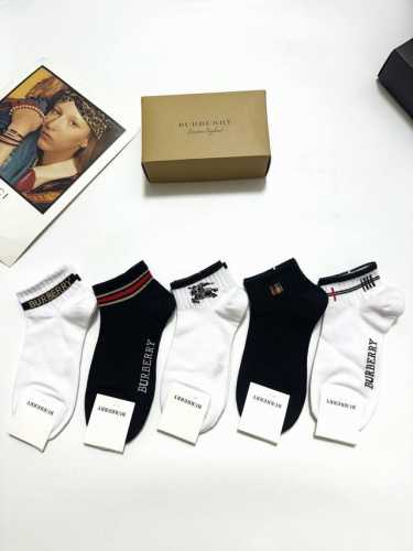 with packaging 5 pairs per box Burberry classic letter logo pure cotton socks,