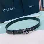 C Chanel Logo Leather Strap Color-Matched Cc Buckle, Brass Gold-Tone Metal, 3.0C