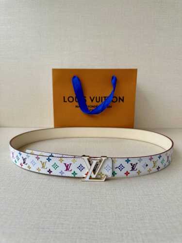 3.0 Wide Lv Double-Sided Belt Made Of Stitched Leather And Small Black And White