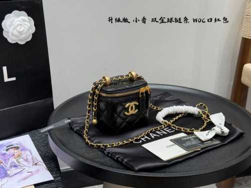 Folding gift box Original leather! Chanel Double Gold Ball Chain Lipstick Bag Mi