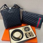 This Gucci belt and two bags come in a gift box. This practical briefcase is a