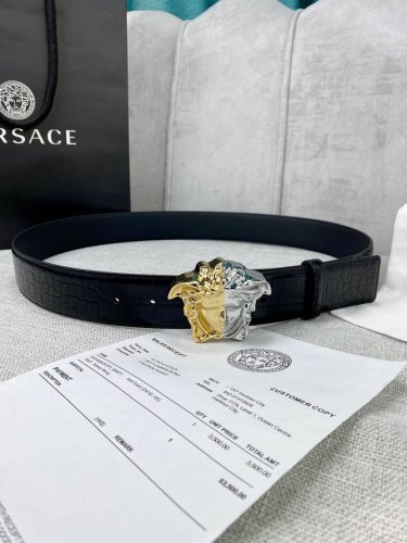 Width 4.0 Cm Versace This Crocodile-Patterned Leather Belt Features The Iconic V