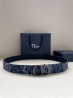 Width 3.5Cm This reversible belt 35mm blue denim and smooth cowhide Oblique prin