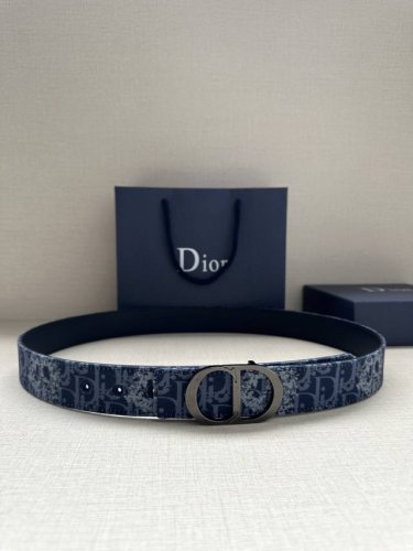 Width 3.5Cm This reversible belt 35mm blue denim and smooth cowhide Oblique prin