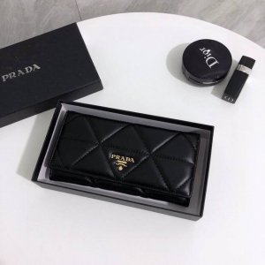 Color: Black Size: 19X10 Prada popular original sheepskin bi-fold wallet with e