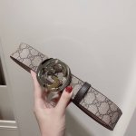 Gucci luxury men's double G buckle classic print belt, 3.8cm wide.