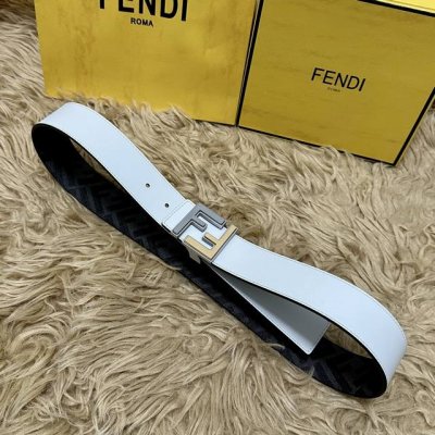 Fendi boutique style, 4.0cm wide, double-ring reversible belt, Ff snap fastener,