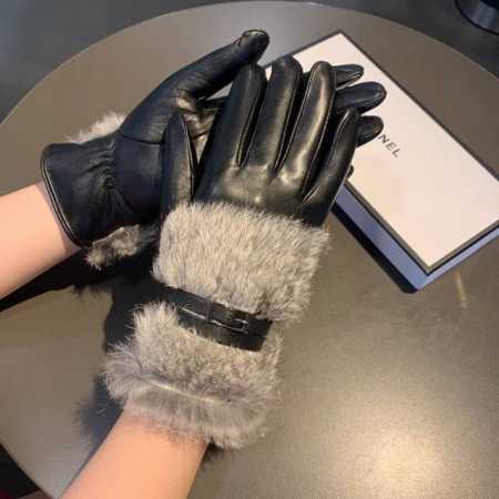 Chanel 2025 Fall/Winter Slippery Rabbit Fur Lambskin Gloves for Touchscreen Phon - Click Image to Close
