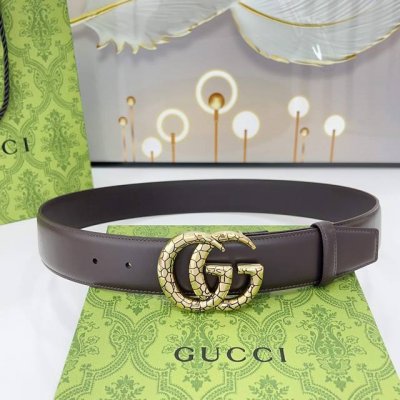 Gucci 4.0cm cracked copper buckle, snakeskin pattern, paired with double-sided t