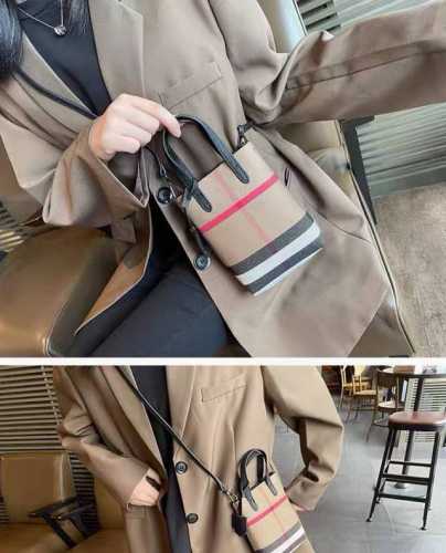 burberry Burberry Mobile Phone Bag Classic Plaid Canvas Stitching Cowhide Cro