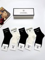 with packaging 5 pairs per box Chanel classic letter logo pure cotton short soc