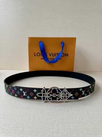 3.0 Wide Lv Double-Sided Belt Made Of Stitched Leather And Small Black And White - Click Image to Close