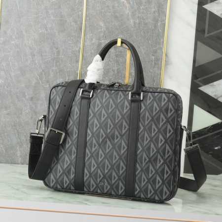 Briefcase Black Cd Diamond canvas and black grained calfskin leather. Official - Click Image to Close
