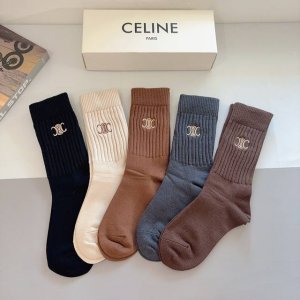Box of 5 pairs with packaging Celine high-quality cashmere embroidered knee-hig