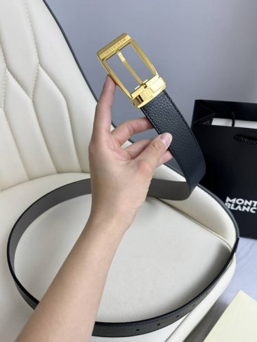 Special Montblanc Width 3.5Cm Made From Top-Grain Leather Premium Needle-Stitche